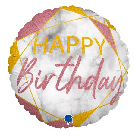 Marble Happy Birthday Holografisk Ballong Rosa