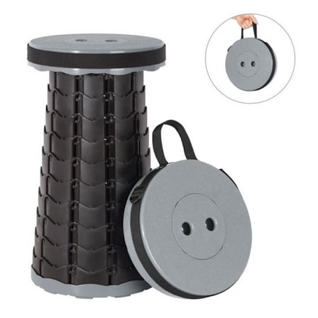 Kannettava teleskooppijakkara, taitettava muovi, kannettava taitettava istuin kalastukseen ja retkeilyyn, maksimikuorma 150 kg, harmaa/musta