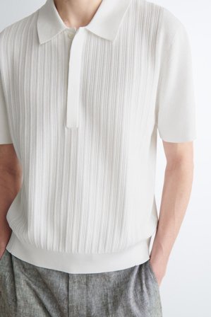 COS Bawełniana Koszulka Polo Z Krótkim Rękawem in Biały