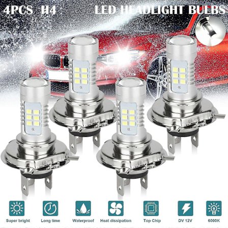 4x H4 9003 Hb2 LED-hovedlyspærekonverteringssett Høy/Lavstråle 6000k Superhvit