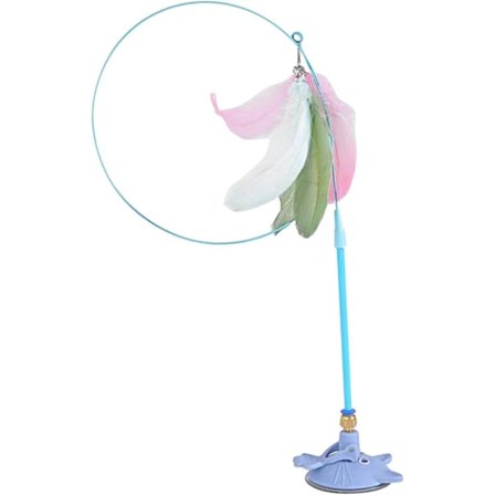 Kat Drillepind Kattefjerlegetøj med Sugekop Træningslegetøj Killingetræningslegetøj Kattepind Legetøj til Killingetræning, Blå