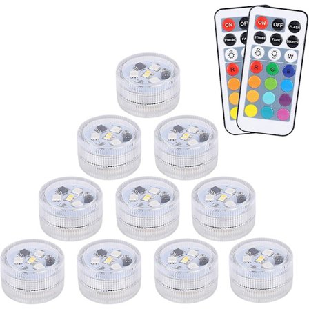 10 stk. Mini undervanns LED-lys, Aled lys undervannslys vanntett RGB flerfarget LED stearinlys med 2 fjernkontroller for svømmebasseng