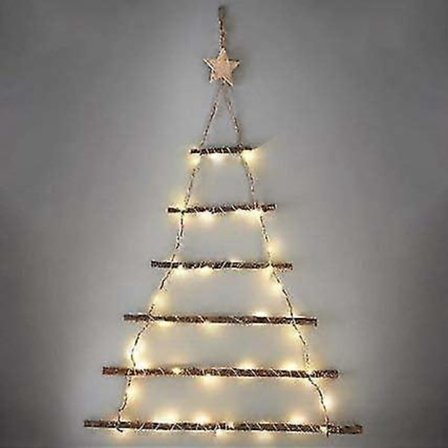 Joulukuusi seinälle, 40 lämpimän valkoisen LED-valon kanssa, paristoilla toimiva, ripustettava joulukoriste seinälle (FMY)