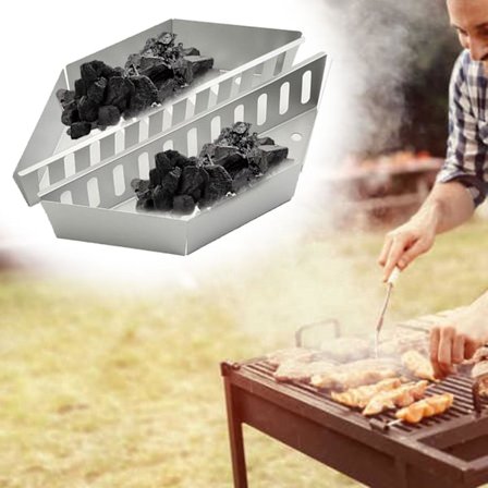2 stk Sølv BBQ Kullkurver Verktøy Brikett Holdere for Røykkjele Griller Grilling Barbeque