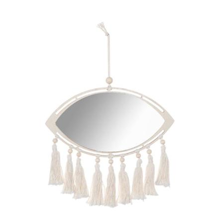 Boho for Evil Eye Macrame Hängande väggspegel med frans tofs vävd gobeläng null - 2