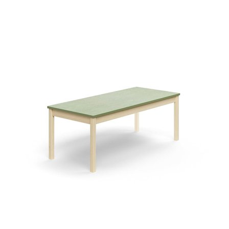 Bord DECIBEL, L1600 B700 H590 mm, lyddempende linoleum, bjørk/grågrønn