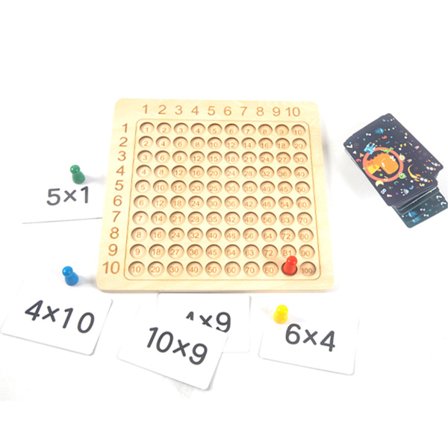 Matematikkbordspill - Læringsbrett i tre - Hundrebrett - Tellespill for barn og småbarn - Multiplikasjonsbrett