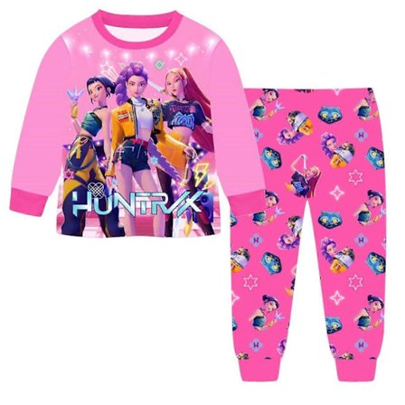 K-Pop Demon Hunters Børne Langærmet Pyjamassæt, Sødt Tegneserieprint Børne Loungewear til Søvn og Afslappet Brug