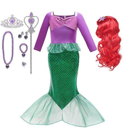Lilla sjöjungfrun Ariel Prinsessan Kostym Barnklänning För tjejer Cosplay Barn Karneval Födelsedagsfest Kläder Sjöjungfruklänning 9-10T(size 150) 9pcs