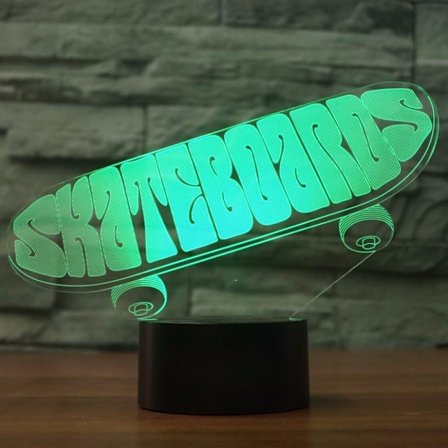 3D Skateboard Nattlys Lampe Illusionslys 7 Farge Skiftende Berøringsbryter Lamper Gave med Akryl Flat ABS Base USB Kabel Leke (Buss)
