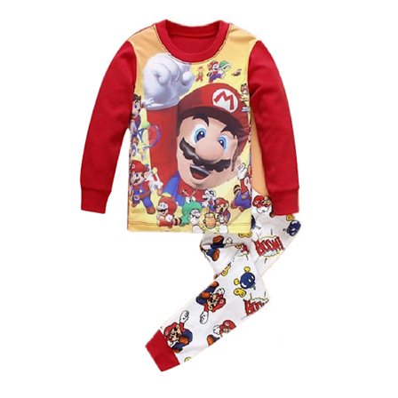 1 Sett Barn Pyjamas Super Mario Langærmet Pullover Sett Nattklær A A