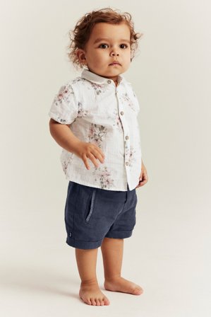 Newbie | Vevd shorts med lommer | Mørkeblå