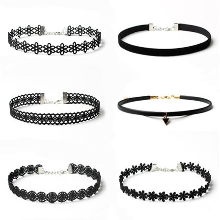 Retro Spets Gotiskt Halsband 6-pack Svart