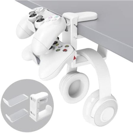 3-i-1 PC-spillheadset og -kontrollholder - EURPMASK Hodetelefonstativ med justerbar klemme og 2 kontrollholdere og roterende arm