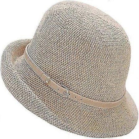 Dame sommer cloche solhatt stråhatt sammenleggbar kort brem stråhatt rullbar bøttehatt med metallspenne dekorasjon sommer