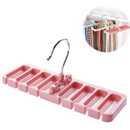 Bælteholder 10 rum Hyldeholder Slips Bælte Tørklæde Stativ Organizer Heavy Duty Plastik Skab Pladsbesparende Garderobe Pink