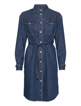 Tjw L/S Belted Denim Dress Knelang Kjole Blå Tommy Jeans