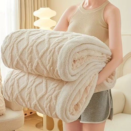 Året-runt-täcke i taftfleece, förtjockad lammskinnsfleece och korallfleece, liten kontorsfilt för tuppluren 150*200cm beige
