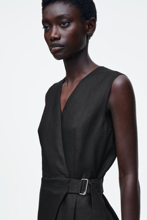 COS Women's Wrap-Front Linen Jumpsuit Dress in Black