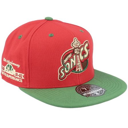 Mitchell & Ness - NBA Röd fitted Keps - Seattle Supersonics Nightmare Red/Green Fitted @ Hatstore