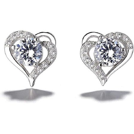 Silverörhängen för kvinnor, silverstiftörhängen, perfekt hjärtform, elegant presentförpackning för flickvän, mamma, syster, födelsedag, jul