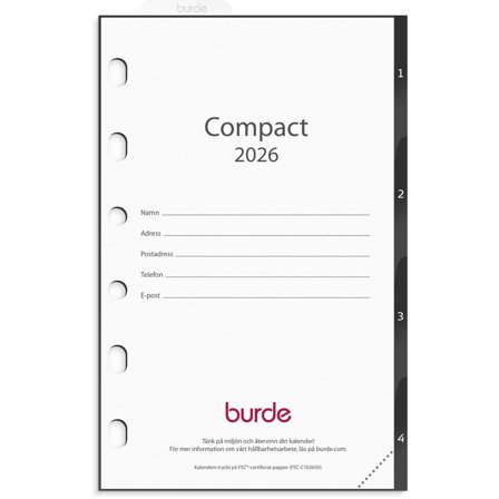 Burde Compact grundsats 2026 - Lyreco - Almanackor och kalendrar - Systemkalendrar - Compact