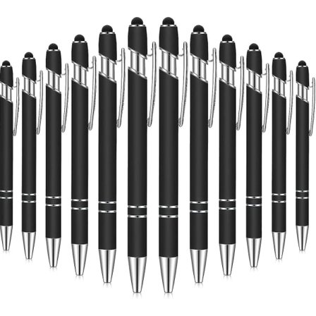 IC 12-pakks kulepenn med pennespiss, 1,0 mm svart blekk metallpenn styluspenn for berøringsskjermer, kulepenn