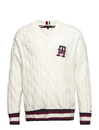 Monogram Cable Cricket Swtr Strikkegenser V-krage Creme Tommy Hilfiger