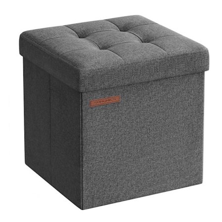 Sammenleggbar myk fotskammel med oppbevaring i mørkegrått stoff