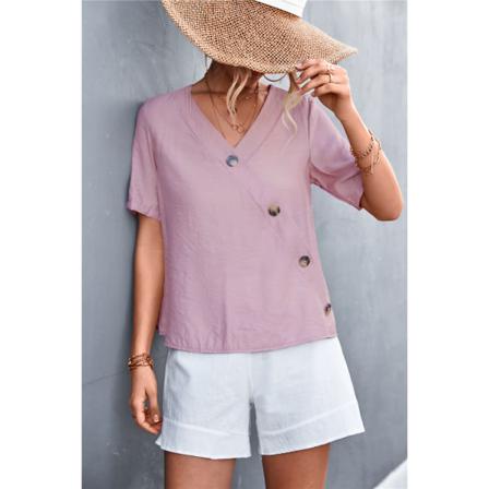 Summer Women Casual T-shirts Enfärgad Kortärmad Sexig V-ne