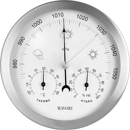 Analog väderstation för inomhus/utomhus, ram i rostfritt stål