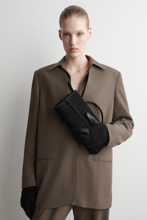 COS Women's Layered Leather Gloves in Black