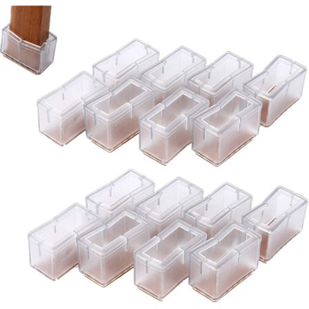 16 stk gjennomsiktige stolbenbeskyttere i silikon, rektangulære møbelbordfottrekk, benbeskyttelse med gummisåle