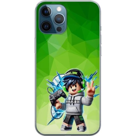 Kompatibelt Mobildeksel til Apple iPhone 12 Pro Roblox-inspirert gamerfigur med headset, håndkontroll og energiske effekter mot grønn bakgrunn