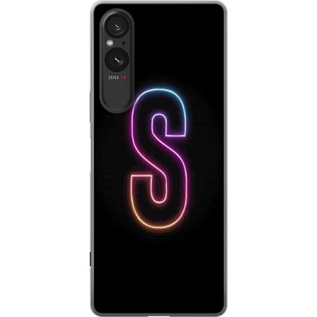 Yhteensopiva Puhelinkuori Sony Sony Xperia 5 V Neonkirjain S kirkkaissa pinkissä ja sinisissä sävyissä tummaa taustaa vasten, siisti kirjaintaide