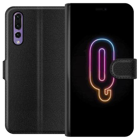 Kompatibel Tegnebogsetui til Huawei Huawei P20 Pro Minimalistisk neonbogstav Q i lyse farver mod mørk baggrund
