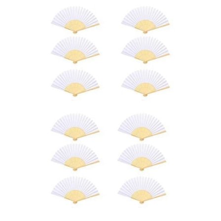 Hvite Håndvifter - Sett med 12 Papirvifter, Bryllupsgjestgave til Bryllup, Bursdag, Skoleball, Sommerfest (hvit)