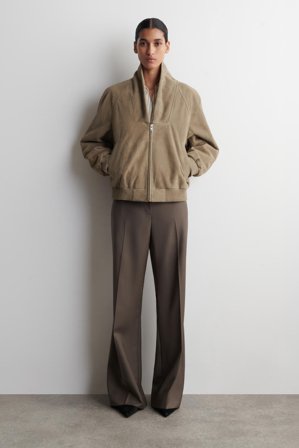 COS Women's Shawl Collar Suede Bomber Jacket in Beige