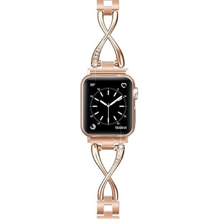 38mm 40mm 41mm smykkesklokkestropp for IWatch SE(GEN 1 2 3) Stroppserie 9 8 7 6 5 4 3 2 1 Kvinner Diamantarmbånd Rustfritt stål Band (RoseGold)