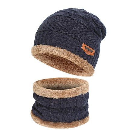 Vintervarm Pipo ja Huivi Setit Villa Neulottu Pipo Talvihattu ja Loop-Huivi Paksu Fleecevuorella Miehille ja Naisille