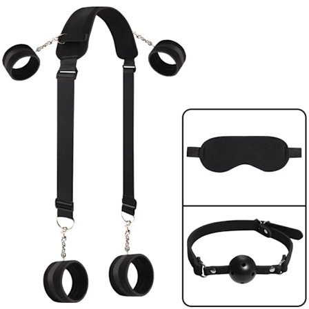 Sexleketøy for par kvinner voksenspill BDSM bondage restraints sett åpen munn knebler øyemaske håndledds- og ankelmansjetter