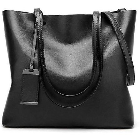 Naisten pehmeät PU-nahkaiset käsilaukut, suuri retro vintage -olkakassi, rento olkalaukku, naisten olkalaukku (musta)