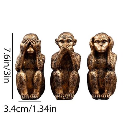 Parti med 3 bronze-nome bronzefarvede abe-figurer, se-nr, tale-nr, A