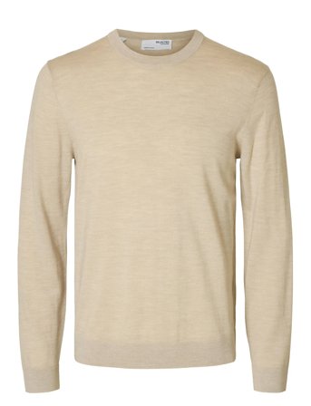 Slhtray Ls Knit Merino Crew Neck Noos Beige Selected