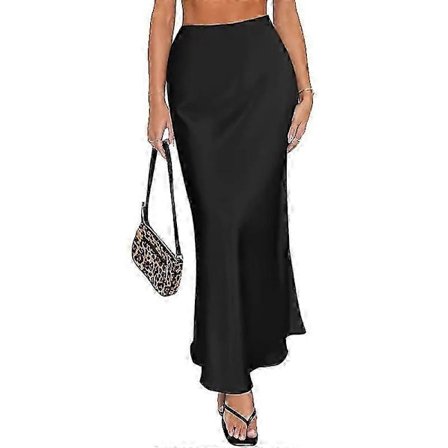 Naisten pitkä satiinihame silkkinen elegantti korkea vyötärö levenevä A-linjainen midihame