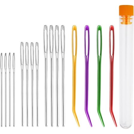 16 stk. Stumpe nåle med stort øje, stoppenål, stoppenåle til uld, hæklenåle, gobelinnål (tilfældige farver)
