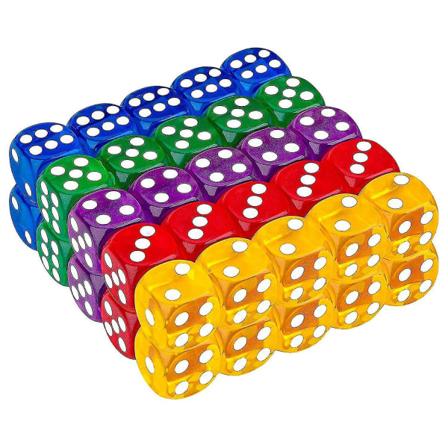 50-pak 14 mm gennemsigtig og solid 6-sidet terning til brætspil, aktivitet, kasinotema, undervisning i matematik null none