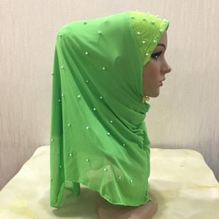 Chiffon muslimihuivi Huivi Kaksinkertainen verkkokangas Helmill koristeltu huivi-vihre