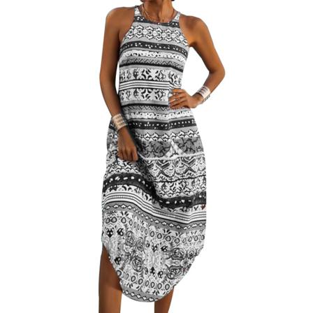 Sommar Kvinnor Solklänning Casual Print Boho Klänning O-neck Sle