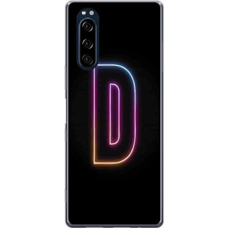 Kompatibel Mobilcover til Sony Sony Xperia 5 Minimalistisk neonbogstav D i farveskiftende lys mod sort baggrund i moderne digital design